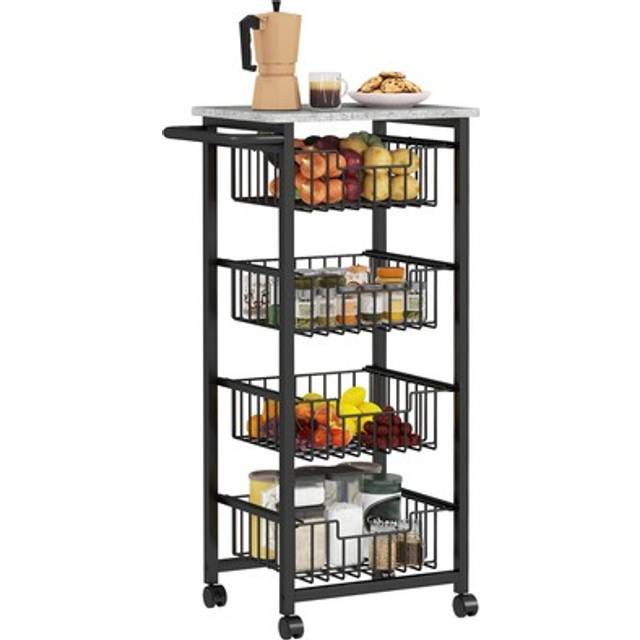 Homcom 4-tier Kitchen Island On Wheels With 4 Pull-out Baskets, Light Grey