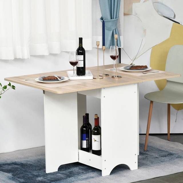 Homcom Drop-leaf Dining Table Folding Desk Bar Table With Storage Shelf