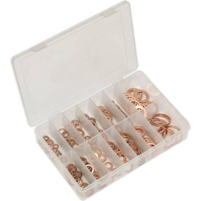 250 Piece Copper Sealing Washer Assortment - Metric - Partitioned Storage Box