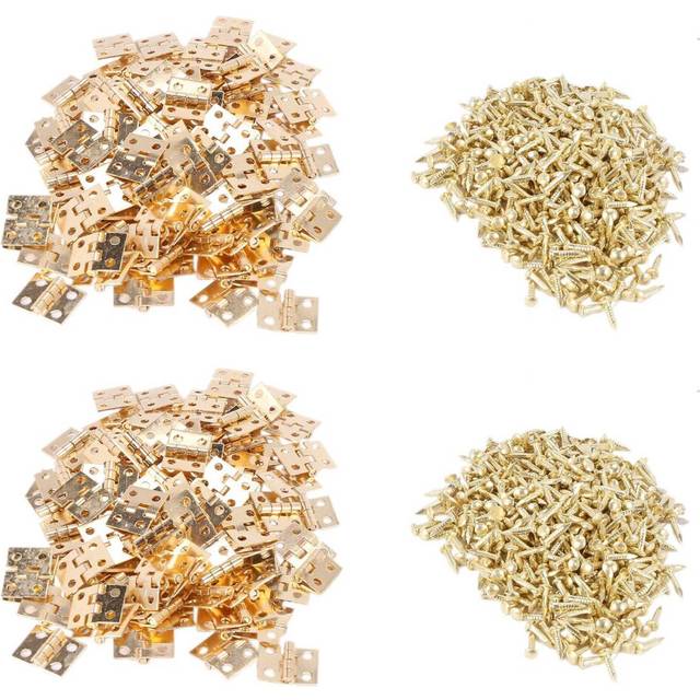 200 PCS Mini Brass Hinges Hardware 180 Degree Rotation for Miniature Furniture Cabinet Closet(DIY)