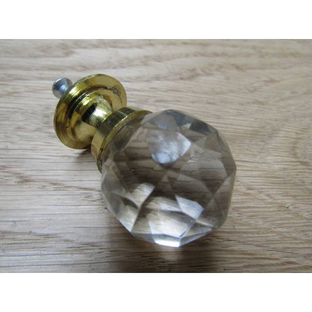Glass Faceted Crystal Cabinet Knob Brass 32mm by Ironmongery World