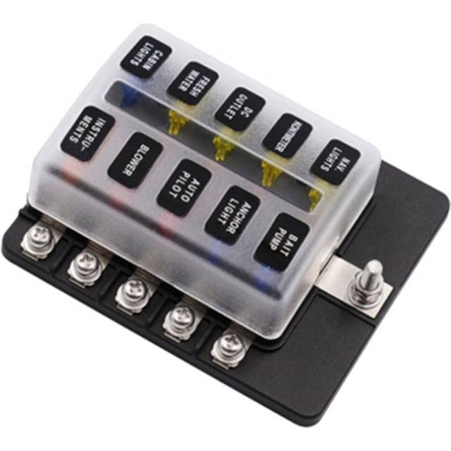 1 in 10 Out Fuse Box Screw Terminal Section Fuse Holder Kits with LED Warning Indicator for Auto Car Truck Boat