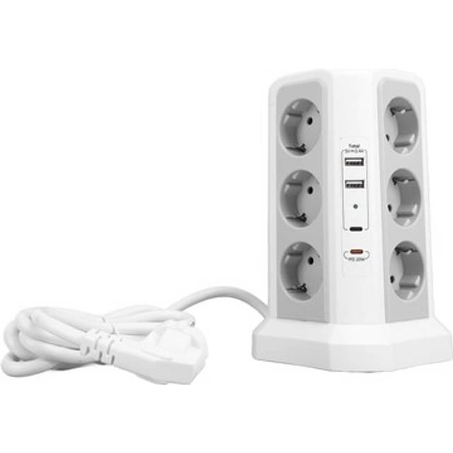 Tower Power Strip With Protector Switch Multiple Ports Vertical Space Savin Gfl