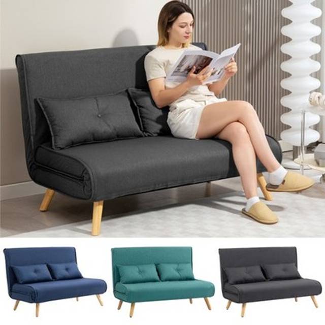 2 Seater Sofa Bed, Click Clack Convertible Bed Settee With Pillows