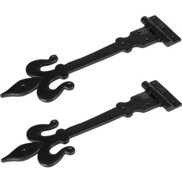 2x Fleur De Lis T-hinge Cast Iron Antique Interior Exterior Hinges W405mm Black