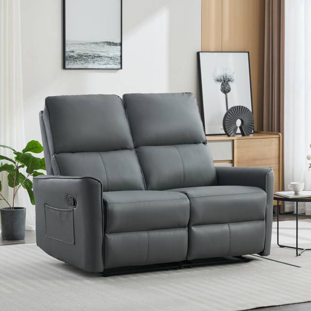 Madrid 2 Seater Manual Air Leather Recliner Sofa - Grey - One Size