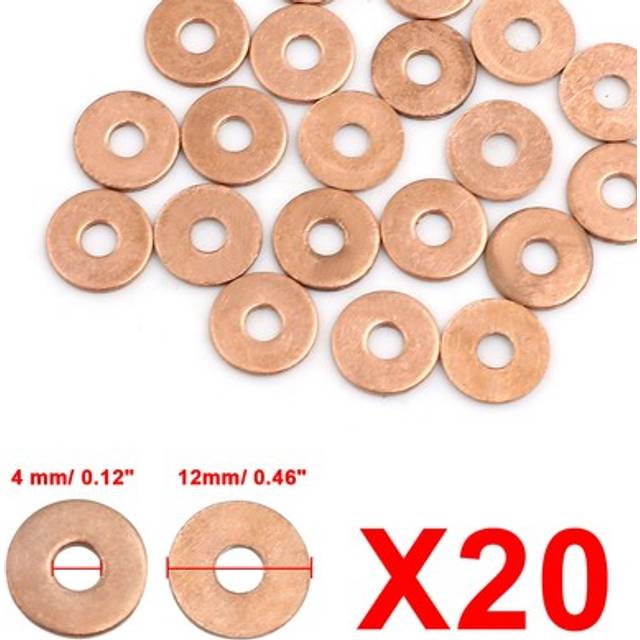 20pcs 4mm Inner Dia. Copper Washer Flat Sealing Gaskets Rings