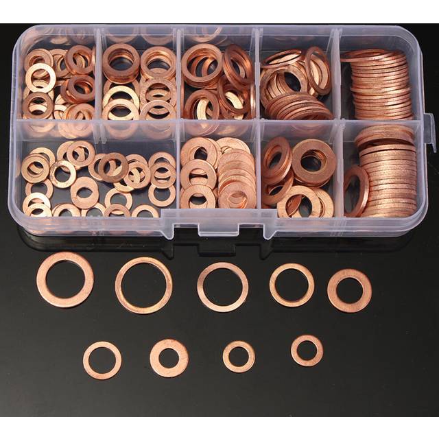 200Pcs Solid Copper Washer Sump Plug Assorted Flat Sealing Washer Kit 9 Sizes