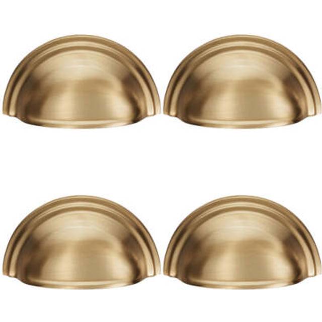 4 Pack Victorian Cup Handle Satin Brass 76mm Centres Solid Brass Drawer Pull