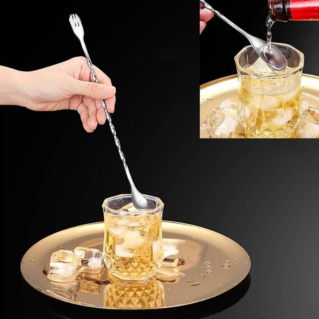 6 Pcs Spiral Cocktail Spoon with Fork
