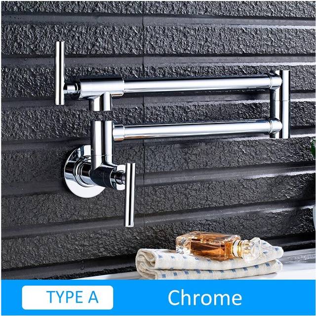 (A-Chrome) Quyanre Chrome Nickel Black Brass Pot Filler Tap Wall Mounted Kitchen