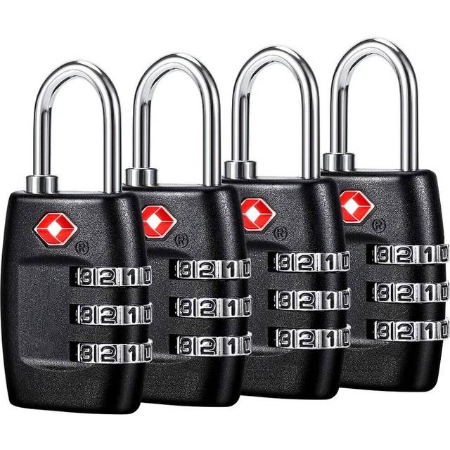 Luggage Locks (4Pack) - 3 Digit Combination Padlocks - Approved Travel Lock for Suitcases & Baggage (Black)