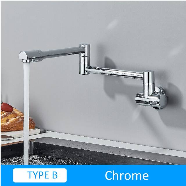 (B-Chrome) Quyanre Chrome Nickel Black Brass Pot Filler Tap Wall Mounted Kitchen