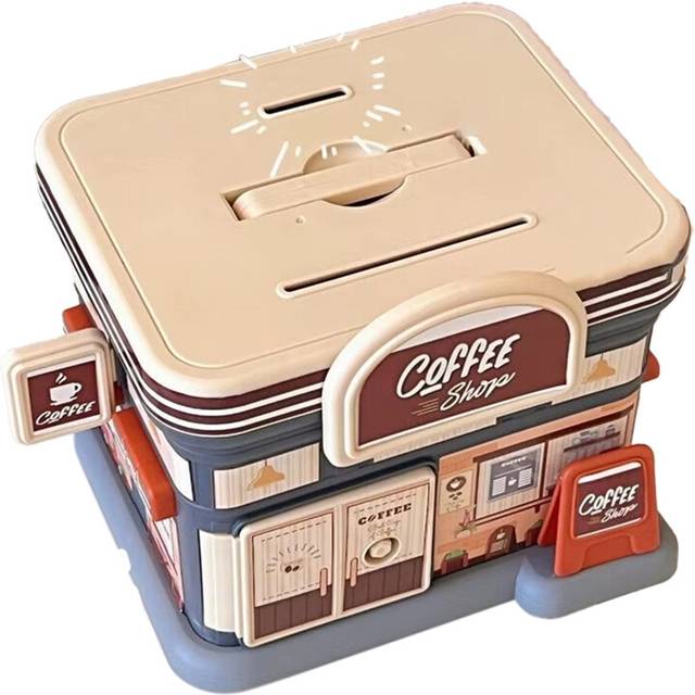 Portable Store-Shaped Money Box with Key Lock Plastic Piggy Bank for Kids & Adults Ideal Gift Saving B