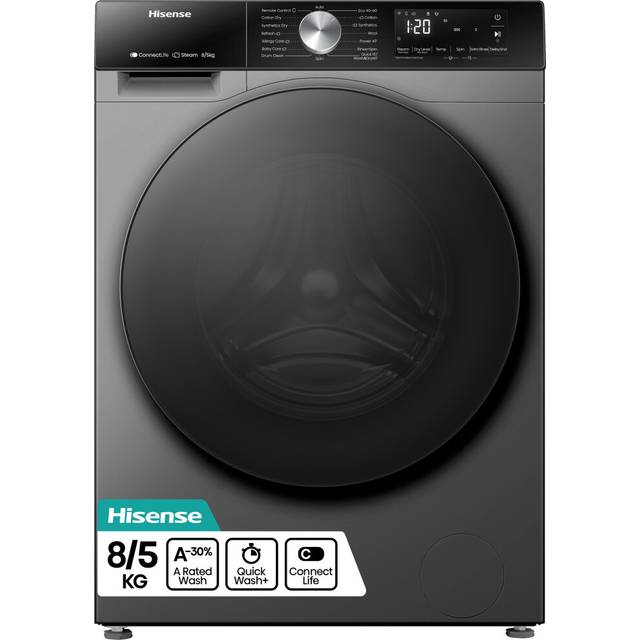 Hisense 3S Series WD3S8043BT3 Wifi Connected 8Kg / 5Kg Washer Dryer with 1400 rpm - Titanium - D Rated [Wash&Dry], A Rated [Wash Only]
