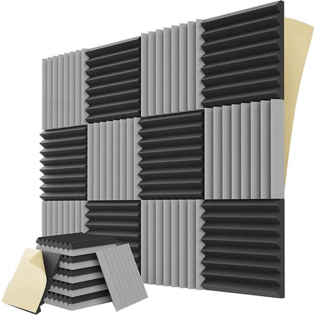 12Pack Sound Proof Foam Panels with Self Adhesive,1x12x12In Acoustic Soundproof Wall for Gaming&Studio,Black&Gray