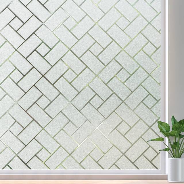 Window Privacy Film for Frosted Windows: Modern Brick Patterned, Anti UV Obscure Window Films, Self Adhesive Static Cling No Glue Removable, Opaque