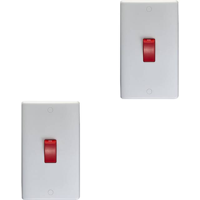 2 PACK 2 Gang Double Vertical 45A DP Cooker Switch - WHITE Rocker Oven Appliance