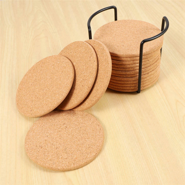 Natural Cork Coasters with Round 96pc Set Metal Holder Storage â 1/5inch Thick, Absorbent