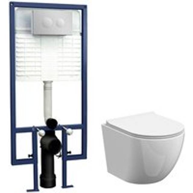 Quinn Round Wall Hung Toilet Pan, Soft Close Seat & Concealed Cistern with Round Push Button Plate, 323mm - Balterley