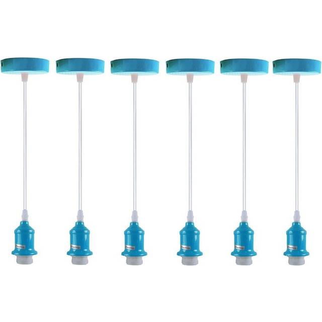 6 Pack Industrial Pendant Light Fitting, Lampshade Addable E27 Lamp Blue Holder Fitting Set With PVC Cable