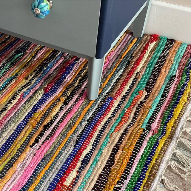 Second Nature Online - SHANTI Multi Coloured Rug | Hand Woven | Eco-Friendly: 100% Recycled Fabric | Ethically Sourced | Flat Weave (120 cm x 180 cm)
