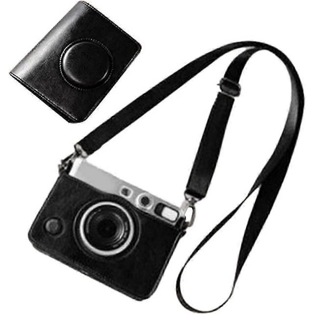 (Black, One size) PU Leather Camera Bag for Fujifilm Instax Mini EVO Protective Case with Shoulder Strap Camera Access