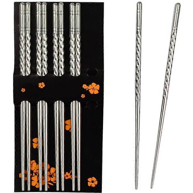 (As show, One size) Stainless Steel Chopstick Stainless Steel Spiral Chopsticks 22.5cm Long Lightweight Chopstick Set,5 Pairs