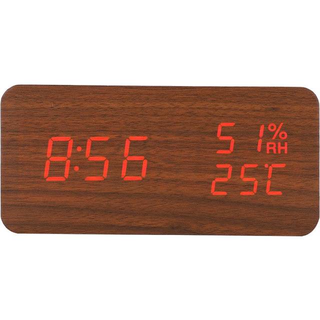 Wooden Alarm Clock LED Voice Control Desk Rectangular Brown Wood Red Light Digital Clock