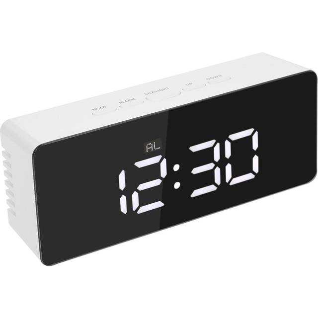 Multifunctional Plastic Mirror LED Night Light Thermometer Digital Wall Clock Lamp Alarm Clock white