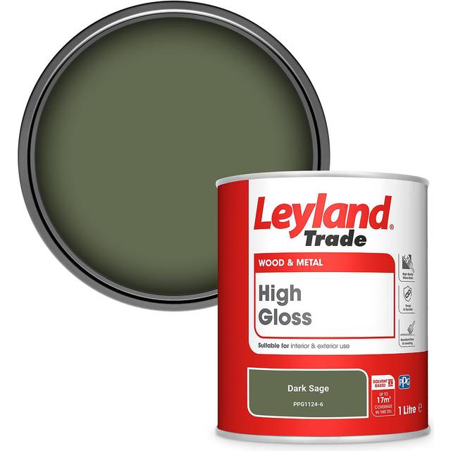 Leyland Trade Wood & Metal High Gloss Paint Dark Sage (Ppg1124-6) 1L - One Size