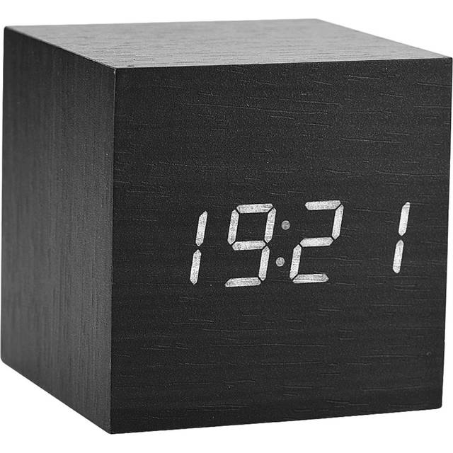 6x6x6cm Wooden Electronic Digital Alarm Desk Clock Temperature LED Display Voice Control Black