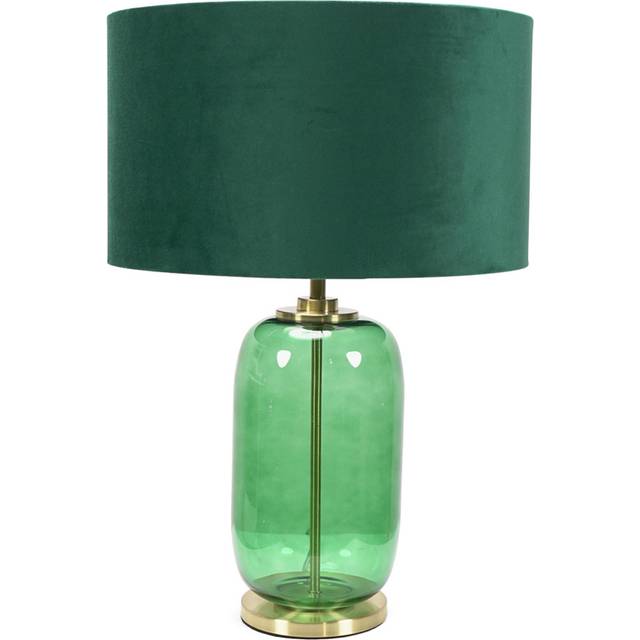 Valuelights Leigh Green Velvet Shade With Forest Green Glass And Gold Table Lamp And Bulb In Bottle Green - One Size