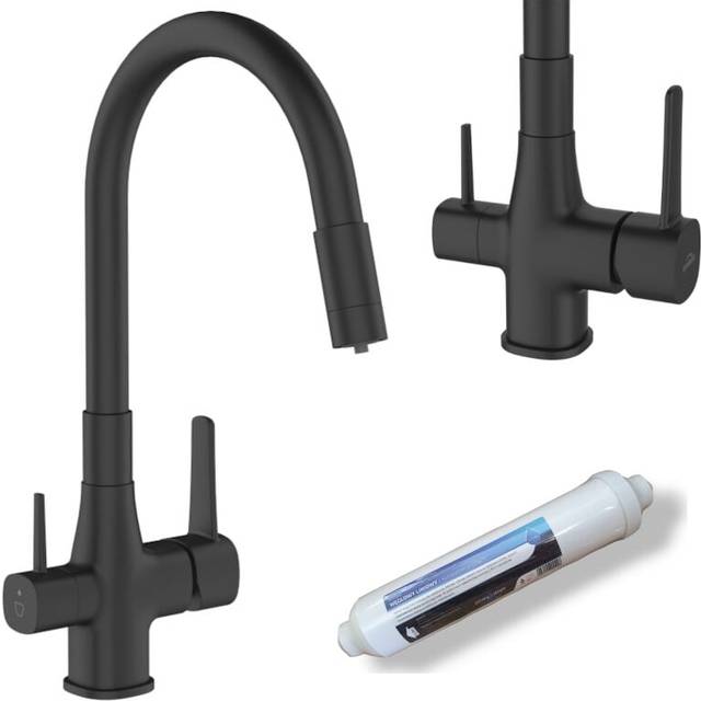 Black Kitchen Tap Standing Sink Faucet Flexible Spout Underdeck Water Filter Set