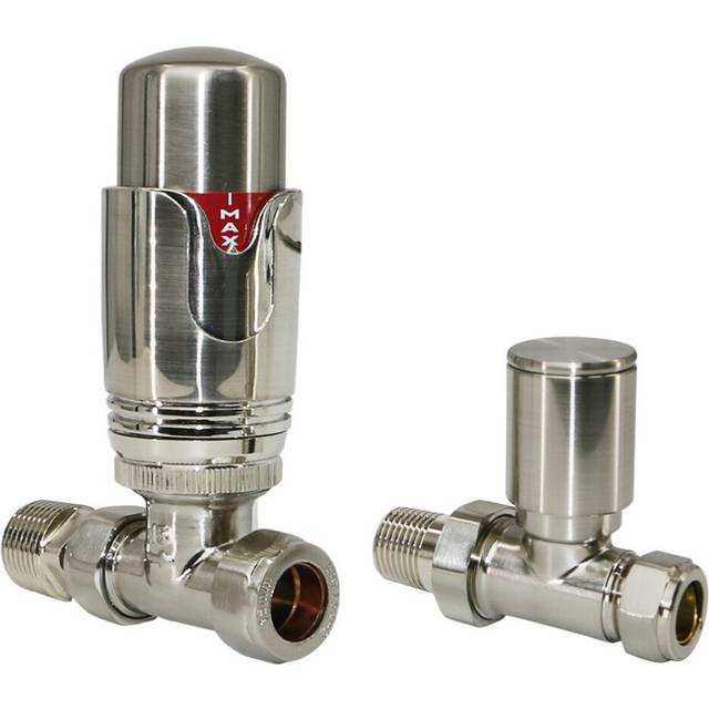 Thermostatic Radiator Valves Heated Towel Rail Straight Satin Nickel TRV 15mm
