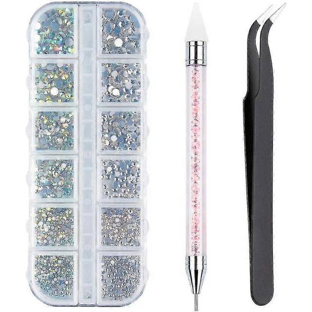 (As show, One size) 3000pcs Rhinestones 6 Sizes Flat Back Gems,ab+clear Rhinestones Nail