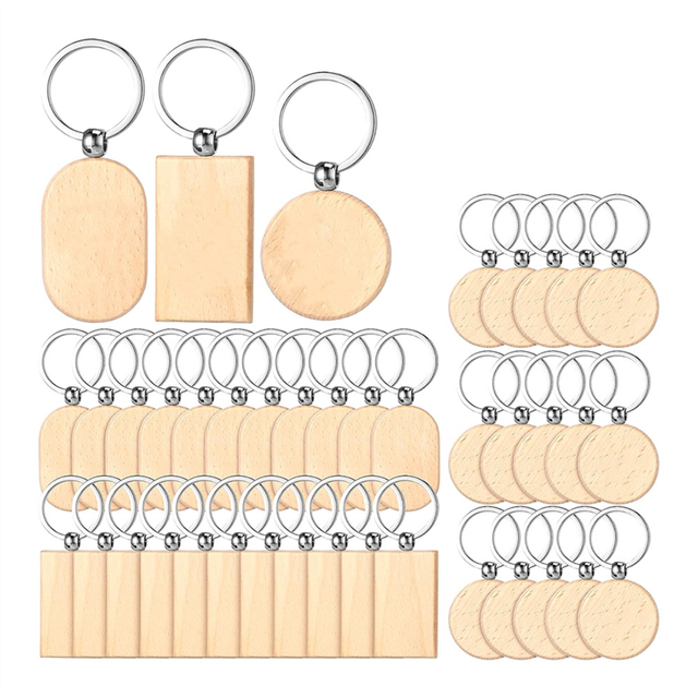 Key Chain  72Pcs Unfinished Wooden Keychain Blanks Wood Engraving Blanks Key Chain for DIY Gift Supplies