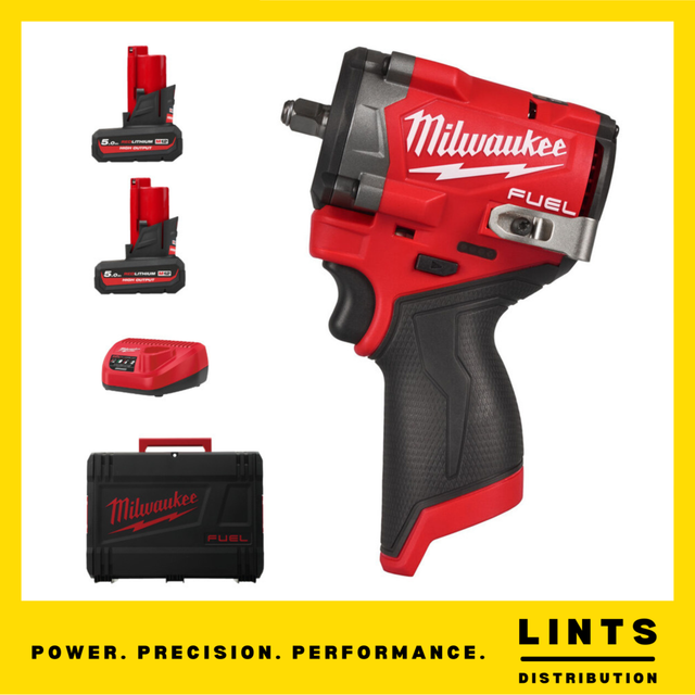 Milwaukee M12FCIWF38G3-502X FUEL™Compact 3/8" Impact Wrench with Friction Ring 2 x 5.0Ah