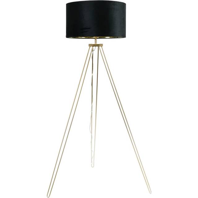 Aero Hairpin Gold Tripod Floor Lamp with Velvet and Gold Drum Lamp Shade & Bulb - Black - One Size