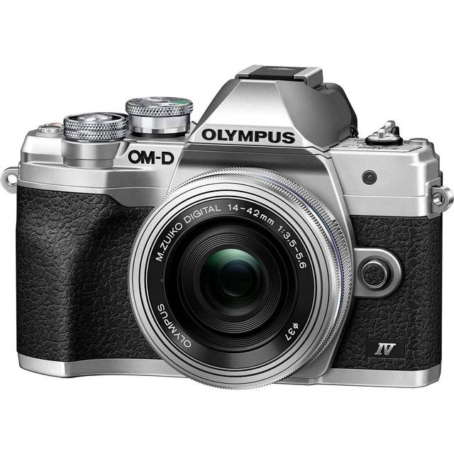Olympus OM-D E-M10 Mark IV Micro Four Thirds systemkamera, 20 MP-sensor, 5-axlig bildstabilisering, kraftfull AF, Wi-Fi, silver inkl. M.Zuiko Digital ED 14 42mm F3.5 5.6 EZ Pancake, silver
