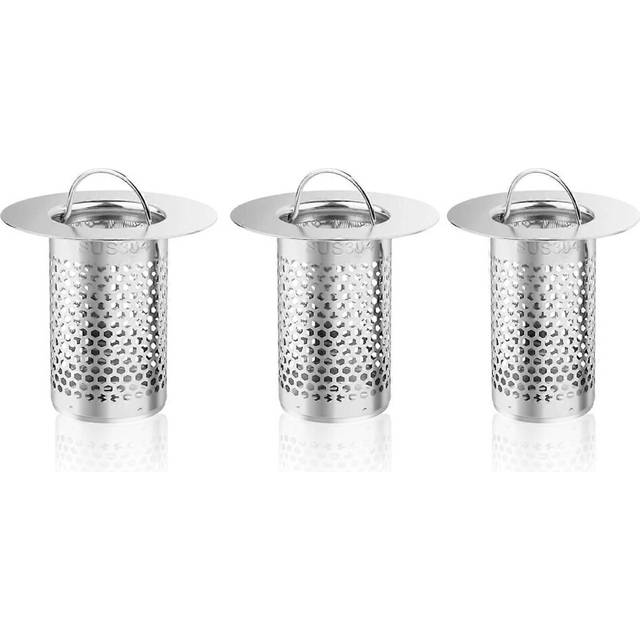 (As show, One size) 3 PCS Kitchen Sink Strainer Stainless Steel Bathtub Drain Cover with Lift-up Handle Plug Hair Catcher Drain Protector Food Catcher