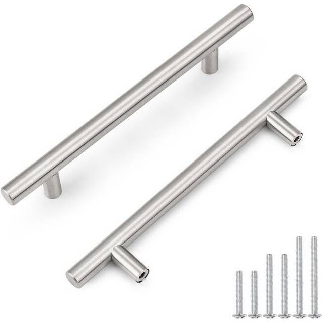 Probrico 10 Pack 128mm(5inch) Hole Centers Brushed Nickel Cabinet Handles Stainless Steel Dresser Pulls Length 192mm(7.5inch) T Bar Drawer Pull Handle