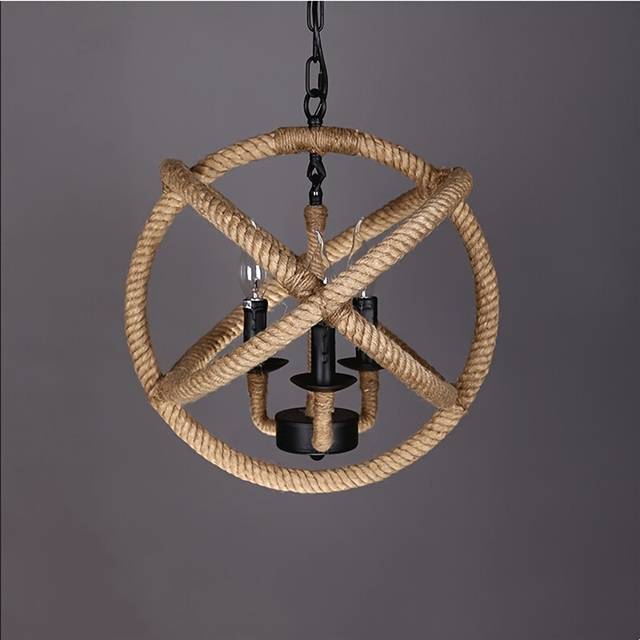(1pc- Hemp rope ball chandelier) 1pc 3-Light Chandelier Rustic Vintage Industrial Metal Pendant Light E12 Bulb Base, Semi Flush Mount, Unique Retro St