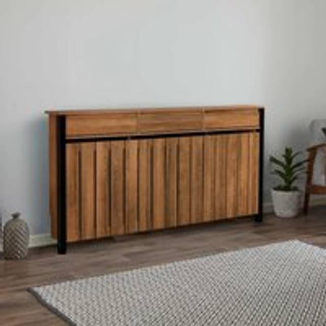 Vale Designs Wood and Black Radiator Cover - Large with Drawers 1600mm