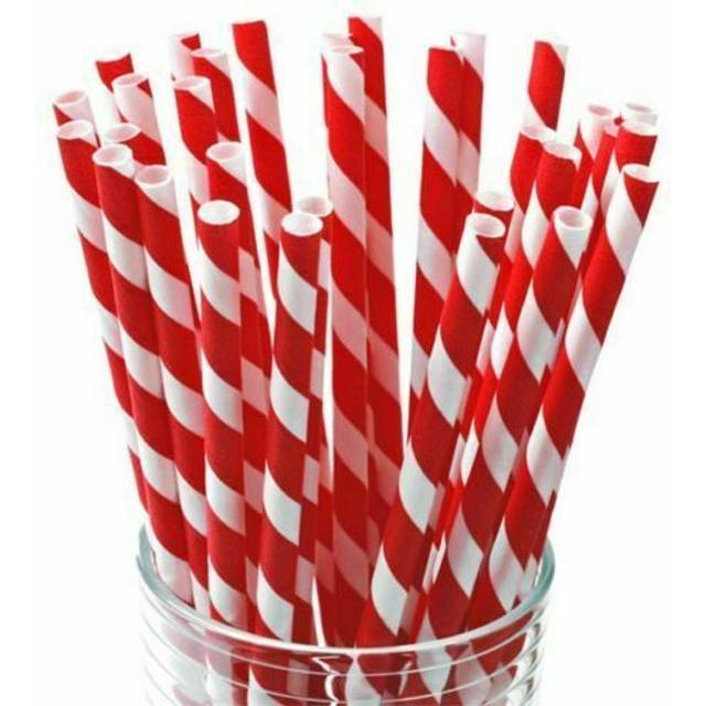 Red & White Striped Paper Straws 20cm Biodegradable 250 / 500 / 750 / 1000