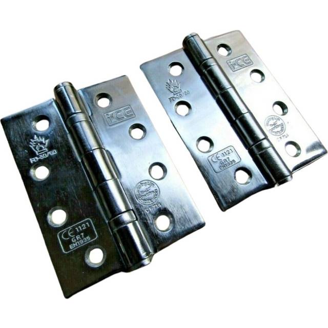 Pair of CE7 Fire Rated Butt Hinges Polished Chrome by Ironmongery World
