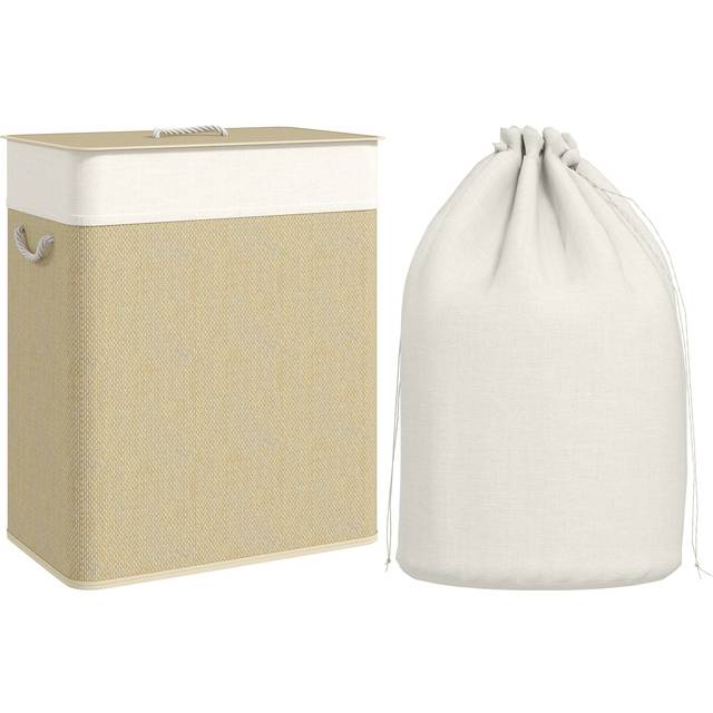 HOMCOM 100L Laundry Basket with Lid, Washing Basket for Bathroom, Cream, Cream