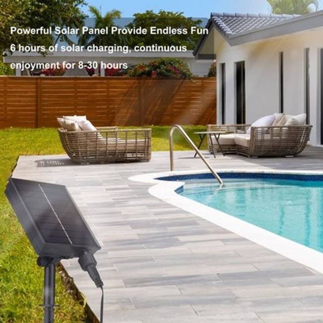 Solar pool fountain dual head with adjustable waterfall led lights remote fi