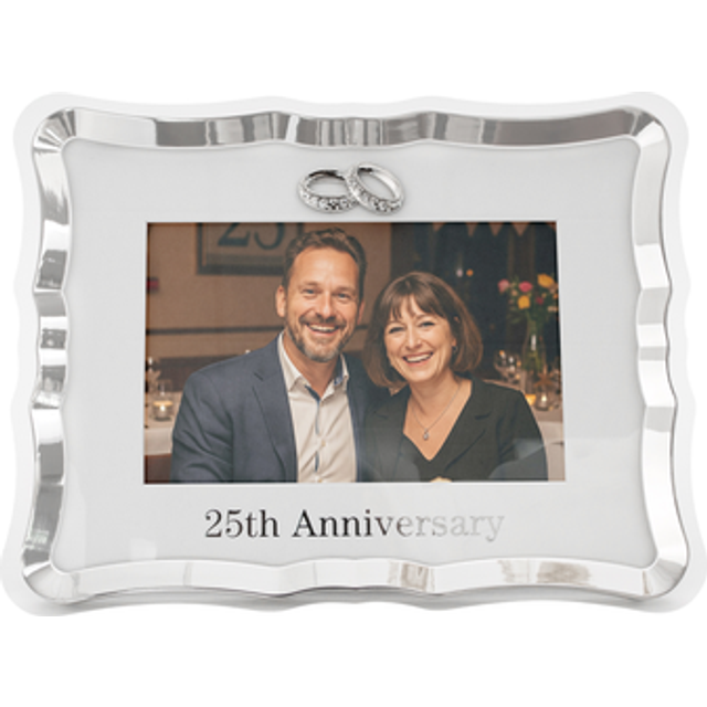 Modern 25th Anniversary Picture Frame in Silver Plating with Rings - One Size