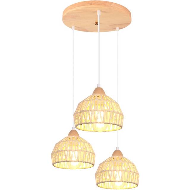 3 Lights Retro Pendant Light Hemp Rope Braided Pendant Light Modern Indoor Ceiling Lamp For Bedroom Entrance Hallway Bar White